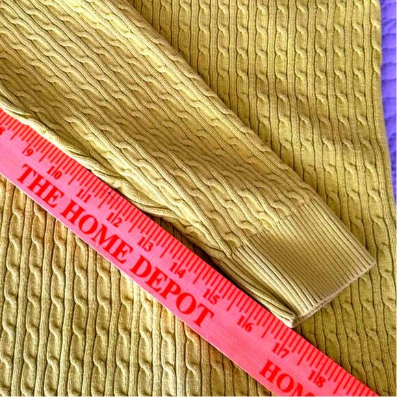 Lands' End Womens Cable Knit Sweater Large Preppy Old Money Crew Avocado Green - Picture 5 of 7